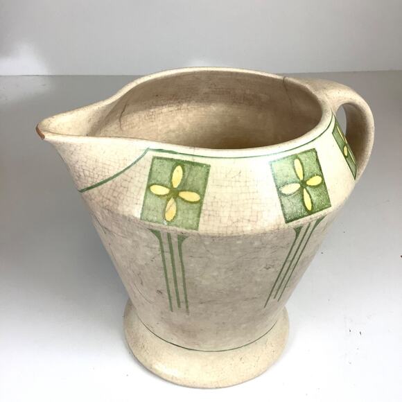 Vtg Roseville Pottery Creamware Art Deco Lemonade Pitcher Cream & Green READ - Picture 4 of 12